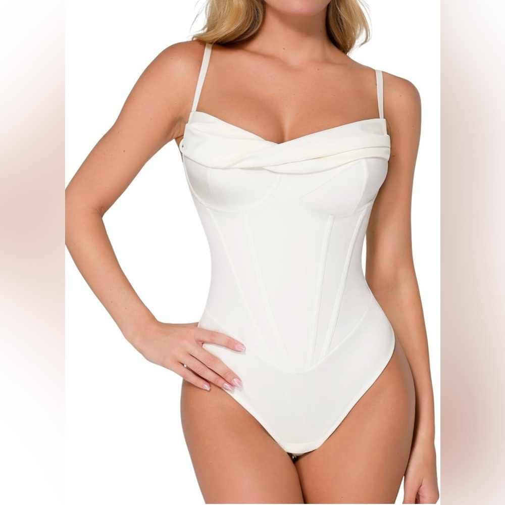 Popilush Women’s Corset Tummy Control Shapewear Cowl Neck Tops Thong Bodysuit